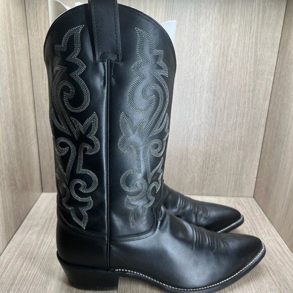 Justin 1408 Classic Western Boots Mens 11.5D White Embroidery Leather Black - Picture 1 of 10